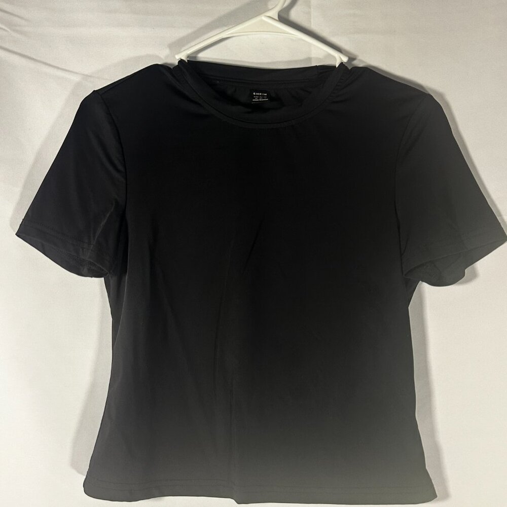 SHEIN Black Short Sleeve Stretch Tee Top Size M